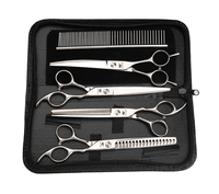 Kit de Toilettage Classique Multifonctionnel pour Animaux de Compagnie 7.0 Pouces en Acier Inoxydable – Ciseaux Droits, Courbes, Démêlants, Kit Démêloir à Poils de Poisson, Peigne et Étui