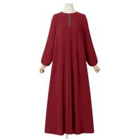 En stock, vêtements pour femmes musulmanes, nouvelle robe arabe à manches bouffantes en ruban uni, col rond ample