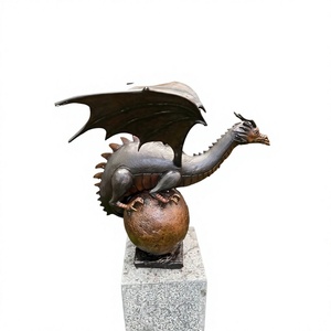 Statue de dragon artisanale pour décoration extérieure, finition bronze, style vintage, figurine de dragon en métal pour fournitures de jardin - Product Image 1