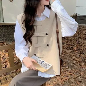 <strong>Women</strong> Elegant Vest Solid Color 2024 Spring Autumn Knitted Waistcoat Female Vintage <strong>Sleeveless</strong> <strong>Cardigan</strong> - Product Image 3