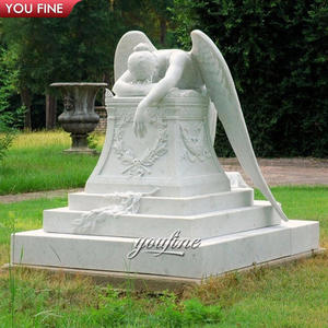 Statue d'ange ailé en <span class=keywords><strong>pierre</strong></span> <span class=keywords><strong>blanche</strong></span> tombée en larmes, <span class=keywords><strong>pierre</strong></span> <span class=keywords><strong>tombale</strong></span> en marbre à vendre - Product Image 2