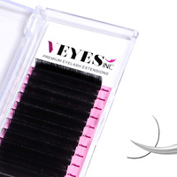 Extensions de cils synthétiques de qualité supérieure, 12 mm, courbure D CC DD, noir mat, longues, naturelles, faites à la main, double chauffage, OEM, vente en gros