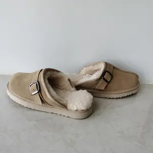 Custom Fashion Women House Warm Fluffy Furry Winter Autumn Spring Real Fuzzy Australia Sheepskin Fur Slides Slippers