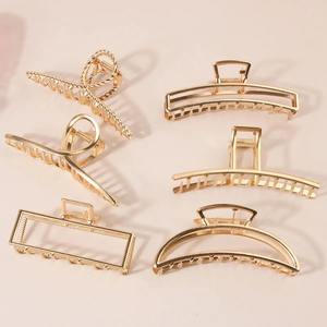 Juego de 6 pinzas para el cabello geométricas huecas de <span class=keywords><strong>Metal</strong></span> dorado para mujeres y niñas, accesorios para el cabello de sujeción fuerte para cabello grueso - Product Image 1