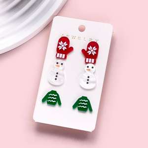 Lot de 3 paires de boucles d'oreilles en acrylique, motifs Bonhomme en pain d'épices, Sapin de Noë<span class=keywords><strong>l</strong></span> et Cerf, bijoux d'oreille tendance, pour le marché international - Product Image 4