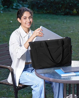 Sac à main pour ordinateur portable imperméable pour femmes et hommes, grand sac à main extensible noir, sac de travail, sac de voyage