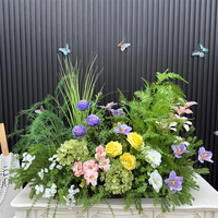 Vente en gros Arrangement floral de plantes vertes Rangée de fleurs artificielle Pourpre Rose Allée pour mariage Hôtel Fête Scène Décor