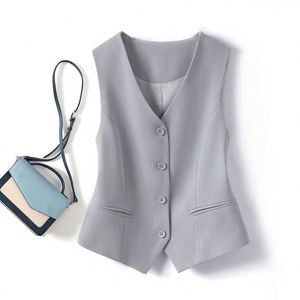 Nouveau Gilet Élégant Col V Simple Boutonnage Formel Affaires Gilet de Costume Femme Tendance Rouge Vintage - Product Image 5