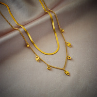 Collier pour femmes en acier inoxydable double couche Chaîne cubaine Collier couches Blade Link Gold Butterfly Heart Moon charms collier