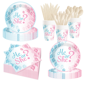 DAMAI Baby Shower Theme <b>Disposable</b> Dessert Dinner Paper Plates Cup Napkin with Boy or Girl Tableware Set for Party Supplies - Product Image 2