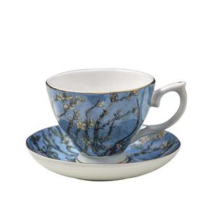 Service à café et thé 15 pièces en porcelaine fine, motif Van Gogh 'Fleurs d'amande', style peinture à l'huile européenne, comprenant tasses, soucoupes, crémier, sucrier et théière - Product Image 6