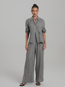 Ensemble deux pièces décontracté en lin non tissé 100 % pour femme – Haut léger et pantalon large respirant style <span class=keywords><strong>littéraire</strong></span> – Idéal printemps/été - Product Image 3