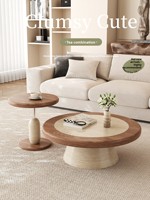 Großer und Kleiner Runder Massivholz-Couchtisch-Set Wohnzimmer Retro Einfaches Design Hochwertiges Couchtisch-Set