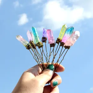 Hand-made multi-color irregular crystal hair accessories vintage bridal crystal hairpin hair stick