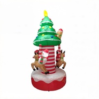 Carrusel Inflable Navideño de Santa Claus y Renos con Árbol de Navidad, Decoración Navideña Inflable de 10 Pies, Poliéster, Venta al Por Mayor de Fábrica