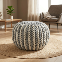 Pouf ottoman rond de luxe moderne et confortable en coton avec rangement pour entrée/chambre, console de jardin, design incrusté d'os