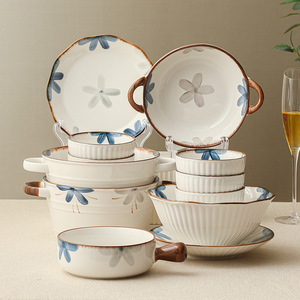 Assiette en céramique bleue d'encre bol ménage en gros 2024 nouveau bol à soupe binaural <span class=keywords><strong>japonais</strong></span> ensemble de vaisselle - Product Image 1