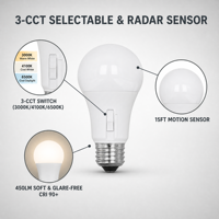 Ampoule LED à détecteur de mouvement micro-ondes A19 E26 E27 B22, lampe à capteur radar 6W 10W 120V CRI 90 dimmable pour garage et couloir
