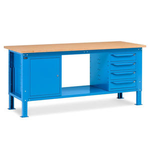 Fami WORK2006 établi réglable, 200cm, bleu, avec plateau en bois, meuble et 4 tiroirs - Product Image 1