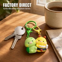 Porte-clés en résine mignon Turtle Bee Duo, breloque animaux de dessin animé, cadeau miniature personnalisé, vente en gros