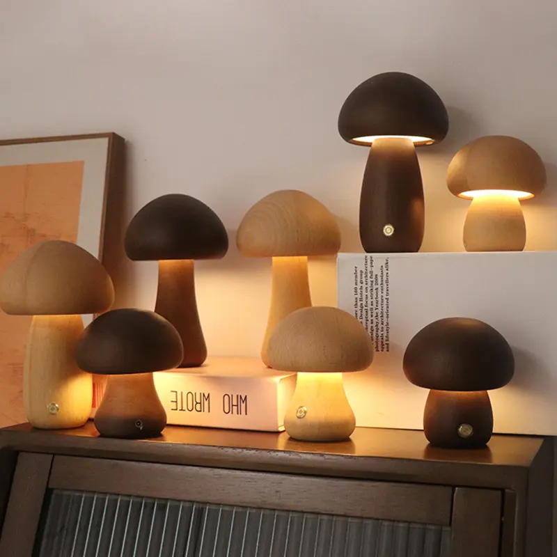 Wooden Touch Modern Mushroom Night Light Sensor Lamp LED Atmosphere Lamp Bedroom Bedside Light Adjustable Table Lamp Home Decor