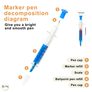 Promotional Novelty 2-1 Syringe Highlighter Ballpoint <b>Pen</b> with Multi-color Plastic Customized Personal Logo Print for Kids Gifts - Product Image 3