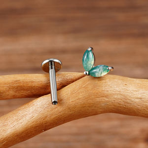 ライトグランドASTF136チタン16Gダブルマーキスモスアゲート軟骨フラットバックラブレットイヤリングトラガスらせんスタッドノーズピアス - Product Image 3