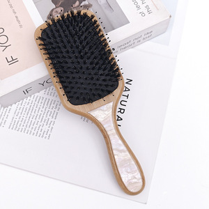 Sikat Rambut Baru dari Kayu dengan Resin di Bagian Belakang, Motif Bunga, Sikat Rambut Asetat dengan Logo, Sikat Pengering Rambut Bulu Babi dari Bambu - Product Image 6