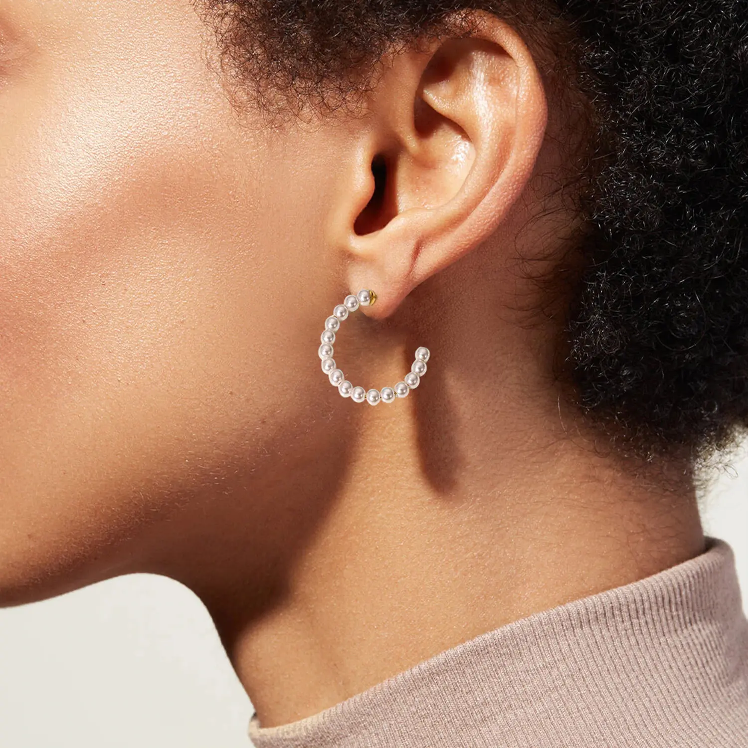 French Style Pearl C-shaped Jewelry Earrings Stainless Steel 20mm Mini Pearl Hoop Earring for Women