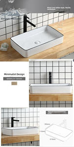 Lavabo en céramique blanc rectangulaire moderne Wayon avec bord noir pour salle de bain - Product Image 5