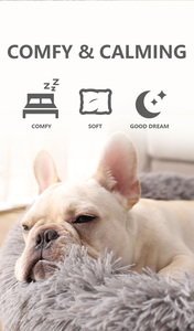 Lit pour <span class=keywords><strong>chien</strong></span> en tissu super doux et <span class=keywords><strong>anti</strong></span>-anxiété, lit rond confortable en fausse fourrure, <span class=keywords><strong>coussin</strong></span> lavable de luxe pour animaux de compagnie - Product Image 4