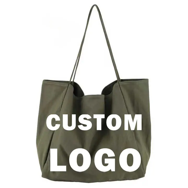 Özel logo japon yüksek kalite kullanımlık çevre dostu yumuşak pamuk tuval Tote çanta büyük kapasiteli alışveriş çantaları