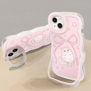 Coque de téléphone portable en TPU à bords ondulés avec double support invisible et motif chat nœud papillon pour <span class=keywords><strong>iPhone</strong></span> 11 <span class=keywords><strong>12</strong></span> 13 14 15 16 17 Pro Max - Product Image 3
