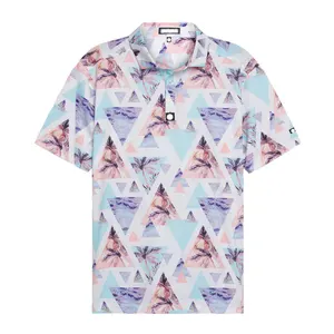 卸売OEMゴルフTシャツ綿菓子ハワイアンプリントポロシャツ男性用カスタムロゴプライベートラベル付き
