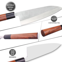 Couteau à saumon japonais Deba de haute qualité de 7 pouces avec manche en bois de rose, acier inoxydable, ambidextre, écologique, pour la viande et les sushis