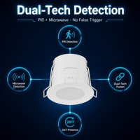 Detector de Presencia 2 en 1 KNX PIR + Radar FMCW de Doble Tecnología de 24GHz, 30V CC, Montaje en Techo para Habitaciones de Hotel