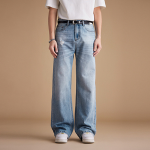 جينز للرجال أزرق فضفاض للرجال جينز واسع الساق واسع جينز فضفاض منتصف الخصر نمط عارضة غسول خفيف للجميع - Product Image 1