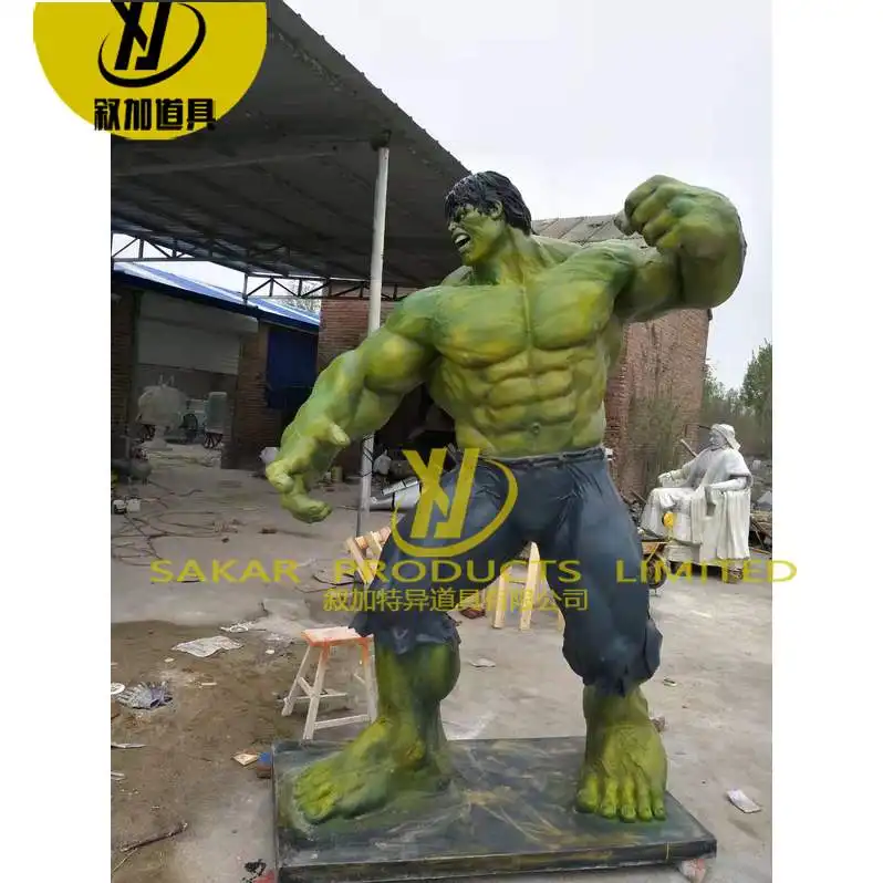 Custom Life Size Realistic Action Figures Muscle Man Fiberglass Hulk Sculpture Superhero Movie Hulk Statue Action Figures