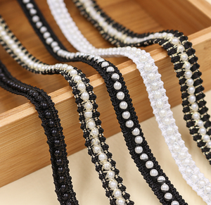 Handmade Fancy Thêu Hạt Ngọc Trai Pháp Ren Trims Cho Cổ Điển Hoa Dệt Quần Áo Chỉnh Trang - Product Image 1