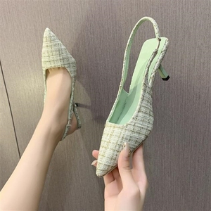 Fashion Spring and Summer White Blue New Style French Shallow Pointed Thin Heeled Sandals Close <b>Toe</b> Office Lady Shoes - Product Image 1