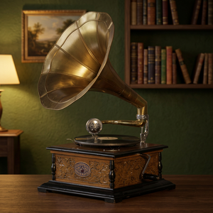 โบราณสแควร์ไม้ทองเหลือง Gramophone - Product Image 3
