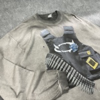 Sweat-shirt Col Rond Oversize OEM ODM avec Imprimé Graphique Délavé, Manches Longues, Ourlet Droit, Style Streetwear, Logo Personnalisé, Vente en Gros pour Hommes