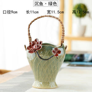 Panier de fleurs en rotin, Pot de fleurs succulentes à main, Pot de plante verte en céramique, décor d'intérieur, Pot de jardinière, Pot de poterie - Product Image 3