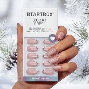Kit de Uñas Postizas de Gel Suave, Forma Almendrada Corta, Color Rosa Ojo de Gato con Punta Francesa Plateada, Hechas a Mano, para Invierno, Venta al Por Mayor - Product Image 1