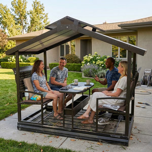 Chaise à bascule 4 places avec table et rangement, <span class=keywords><strong>banc</strong></span> à bascule en aluminium pour patio et jardin, marron - Product Image 1