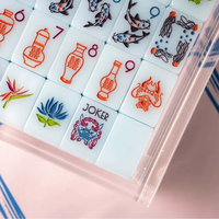 Tuiles de Mahjong Chinoiserie en Jadeite Bleue, motif Fleur Blanche Lumineuse, pour jeu de Mahjong américain, motif Passerelle du Sud, pour le divertissement