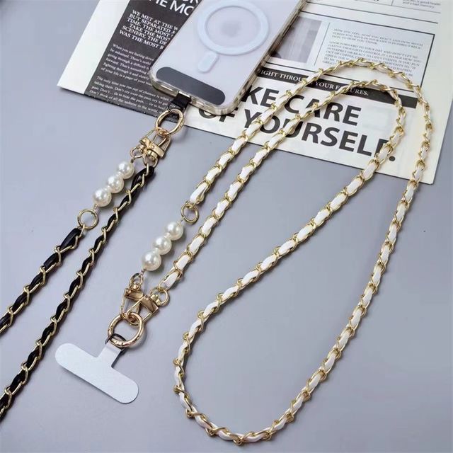 PU with Pearl Fashion Long Phone Strap Anti-Lost Braided Lanyard Cell Phone Strap Holder Phone Lanyard