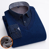 Pull Homme Hiver Chaud Polaire Épais Faux Deux Pièces Col Relevé Décontracté Manches Longues Tricoté