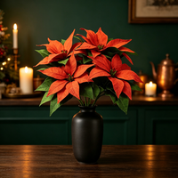 Bunga Poinsettia Kertas Krep Buatan Tangan M1021 Tangkai Merah Dekorasi Natal Seni Rupa Bunga Liburan untuk Pohon Natal Pesta Musim Dingin Rumah