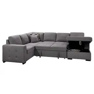 Best Verkopende Fabrikant Groothandel Moderne Nieuwe Model Linnen Sectionele Bekleding U Gevormde Stof Sofa Set Te Koop In Grijs